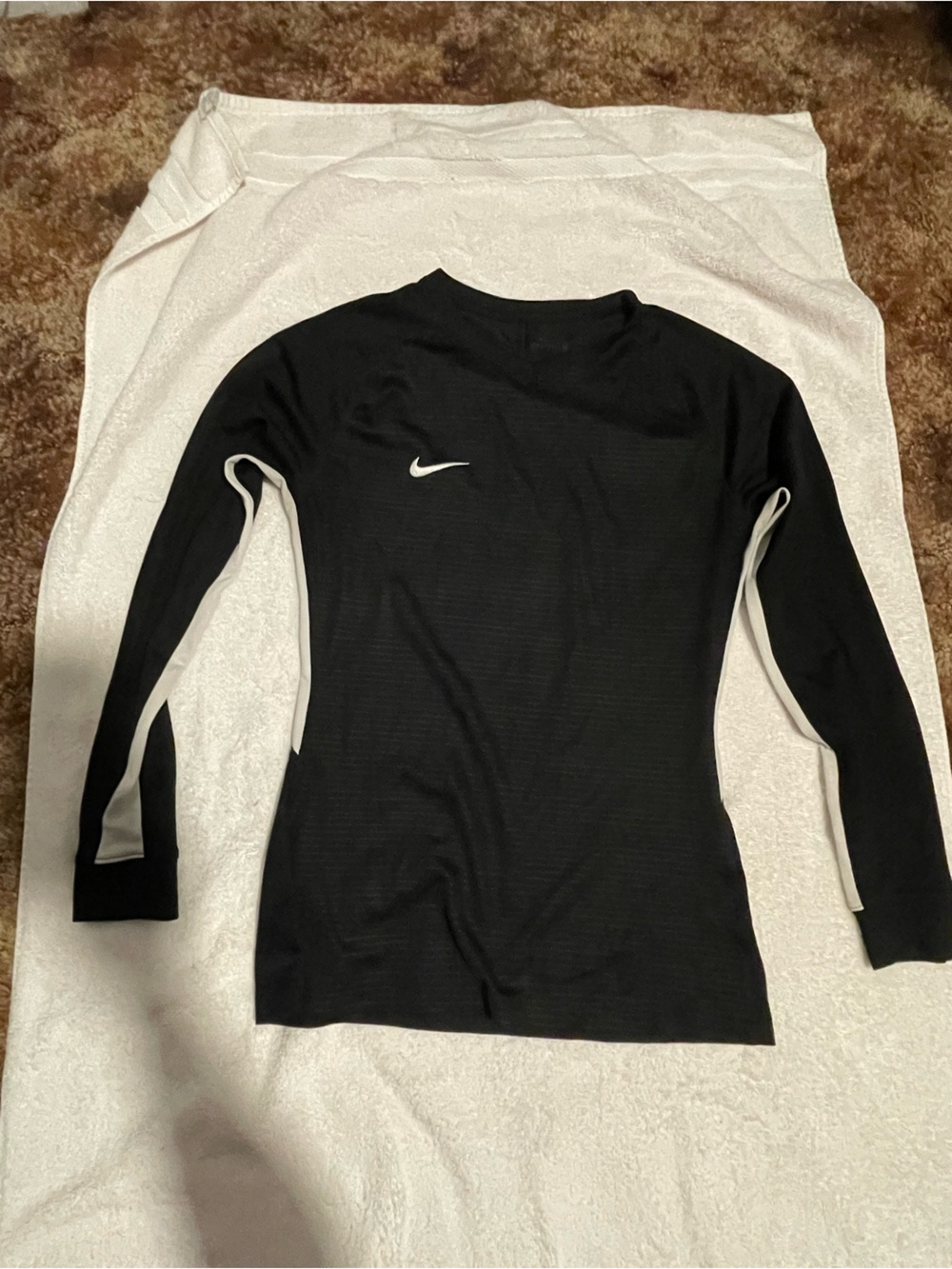 Nike Black Long Sleeve Crew with White Swoosh and Sleeve Stripes